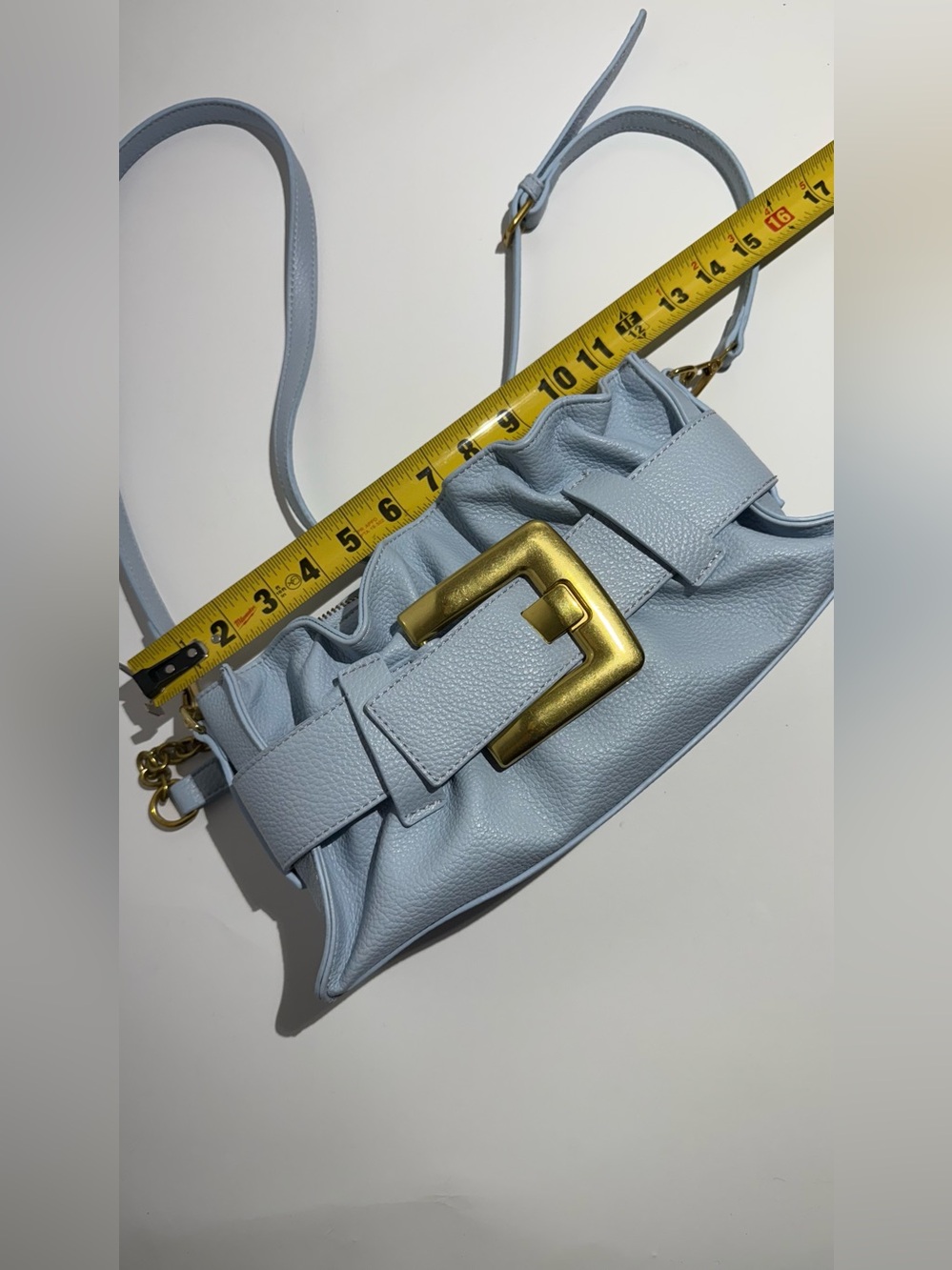 Anthropologie Petite Moments Light Blue Women’s Shoulder Belt Bag Gold Buckle - Picture 9 of 9